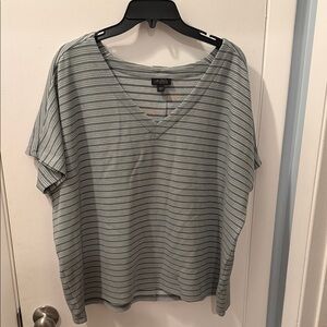 J. Jill Sage Striped V-Neck Top with fun Button Accents Down Back.